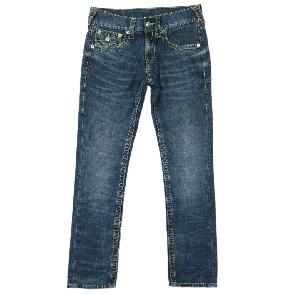 True Religion Skinny Jeans Mens 30 Gold Big T Flap Pocket Bold Stitch Y2K Rocker